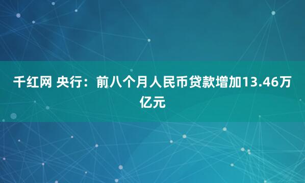 千红网 央行：前八个月人民币贷款增加13.46万亿元